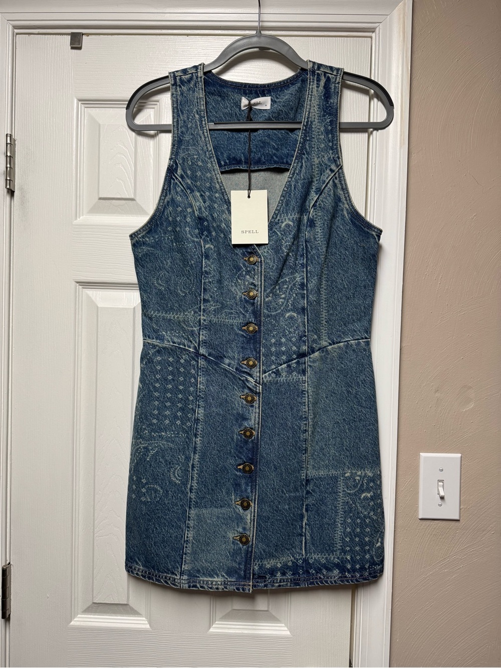 Spell NWT Road Trip Denim Vest Dress - Bandanna - Size Medium